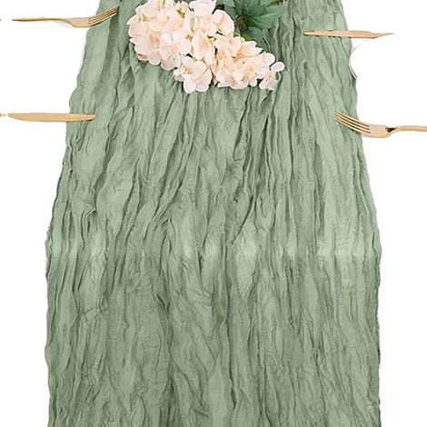 Chemin de Table, Design Rustique Boho, Polyvalent pour Événements, 90x180cm-a, Vert Sauge (1/2)