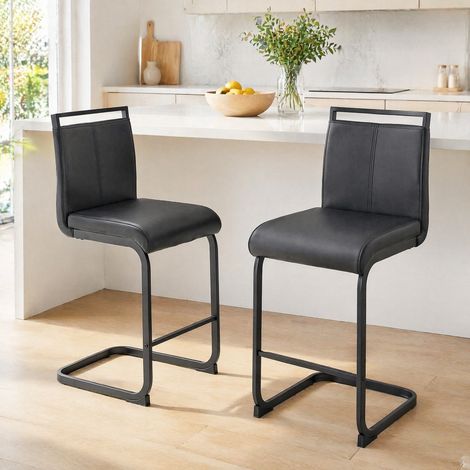 Barhocker 2er-Set mit Rückenlehne, in schwarzem PU und schwarzem Metall HAVRYA (1/5)