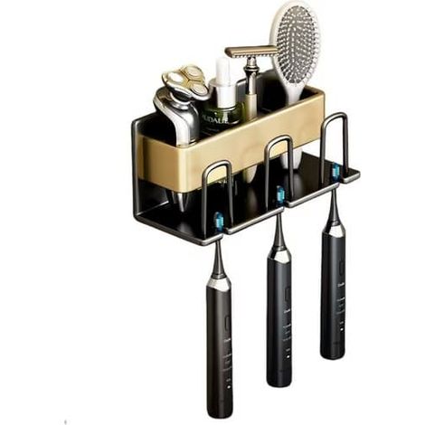 Porte-brosse à dents mural sans perçage, accessoire de salle de bain - 3 emplacements avec porte-gobelet (1/5)
