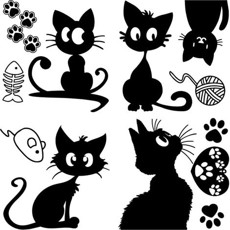 Cats Bumper Stickers Black Heart Paw Footprint Fish Bone Mouse Wool Ball Car Sticker Waterproof Reflective Automotive Outdoor Decor Stickers (1/5)