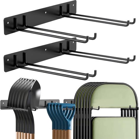 Support pliable pour chaises/outils de jardin avec crochets – Porte-objets pour garage, pelouse, plage, camping – En fer massif, capacité maximale 109 kg (240 livres) – Emballage de 2 (1/5)