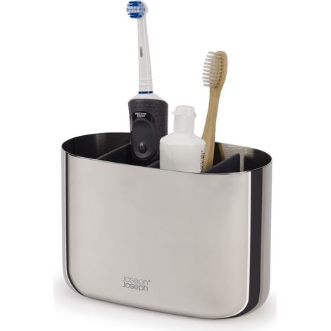 Grande portaspazzolino Joseph Joseph EasyStore Luxe de acciaio inox, organizzatore per spazzolini e dentifricio, pratico divisorio, facile da pulire. (1/3)