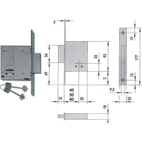 SERRATURA DA INFILARE DOPPIA MAPPA 57223 - mm.50 (57223500)