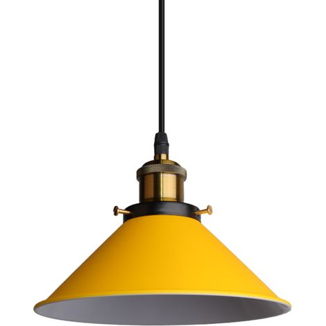 Lampe À Suspension Rétro Lustre Vintage Jaune Ø22CM Plafonnier Industriel Lampes Suspendues Modernes Pour Restaurant Loft Cuisine Café E27