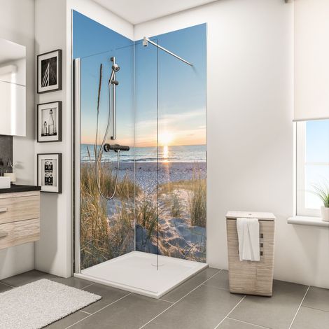 Schulte Duschrückwand Set über Eck, Sonnenuntergang Düne, 2 x 90x210 cm, Wandverkleidung , Aluminiumverbundplatte, fugenloser Fliesenersatz