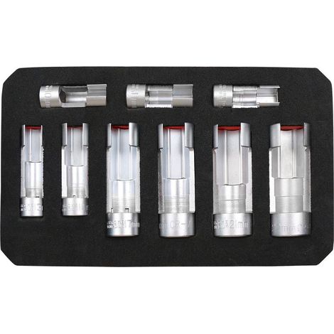 9 Pcs Jeu de Douilles Fendues 3/8" 1/2", 10-22 mm Douille Sonde Lambda, Acier CRV, Prise Spéciale pour Réparation Automobile (1/5)