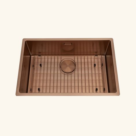 Évier sous-plan inox PVD cuivre Luisina LEGATO 1 bac 660x440 - Grille et cache bonde cuivre inclus (1/5)