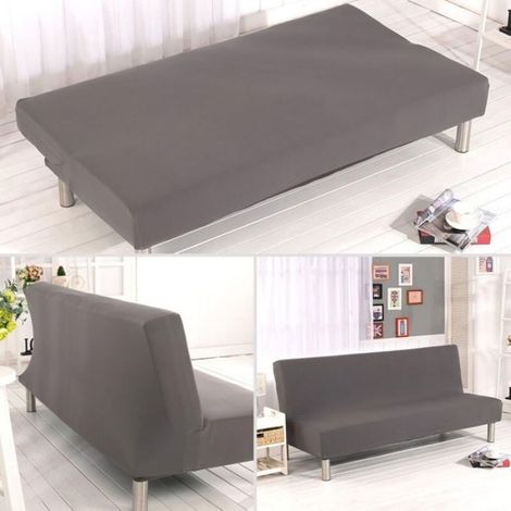 Housse de canap-lit sans accoudoirs futon extensible 2 places protection de meubles avec fond lastique gris (1/4)