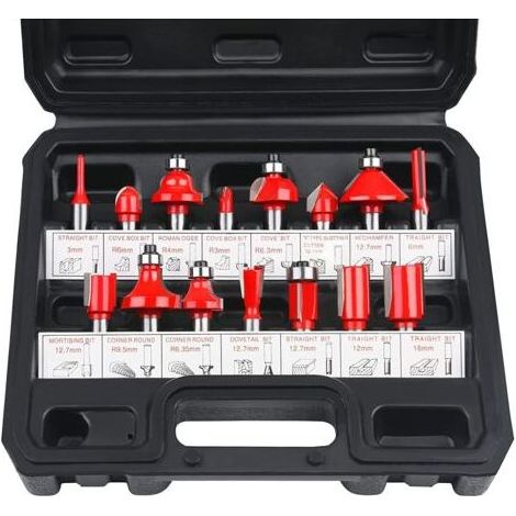 Fraises Defonceuse 6.35mm, Coffret de 15 Fraises à Rainurer Droites, Coupe-outils pour Travail Bois à Pointe en Carbure de Tungstène, Mèches à Bois Professionnelles, Tige Forets en Acier Forgé (1/4)