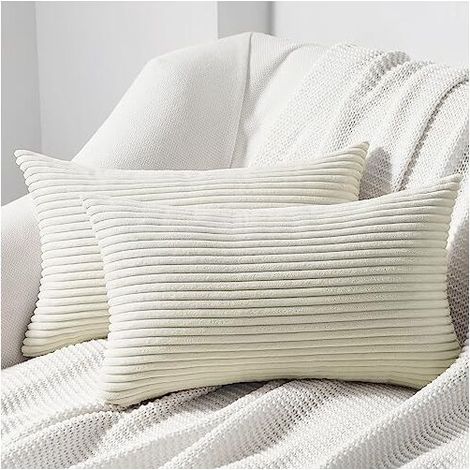 Federa 30×50×2 cm, set da 2, velluto a coste antipiega, motivo a righe, copricuscino lombare (1/4)