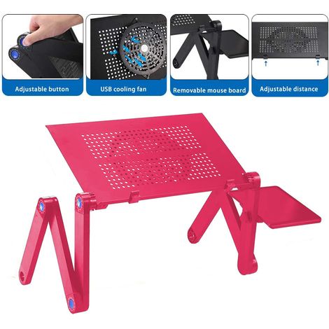 Support pour ordinateur portable en aluminium réglable avec ventilateur et tapis de souris, table d'ordinateur ergonomique renforcée, pliable et portable pour lit, canapé ou bureau (1/5)