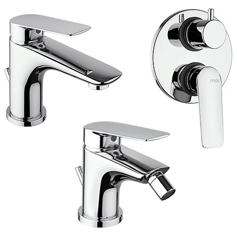 Set Rubinetti Piralla per lavabo e bidet con scarico automatico e doccia incasso con deviatore serie Lago cromato (1/5)