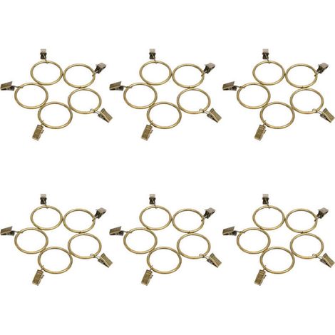 Set of 30 Bronze Curtain Rings, Inner Diameter 35mm, with Sturdy Decorative Metal Curtain Clips/Hooks, Including Washers for Bathroom Curtains (1/5)