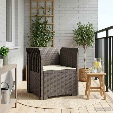 vidaXL Fauteuil 1 place avec coussin look rotin PP Gris clair (1/5)