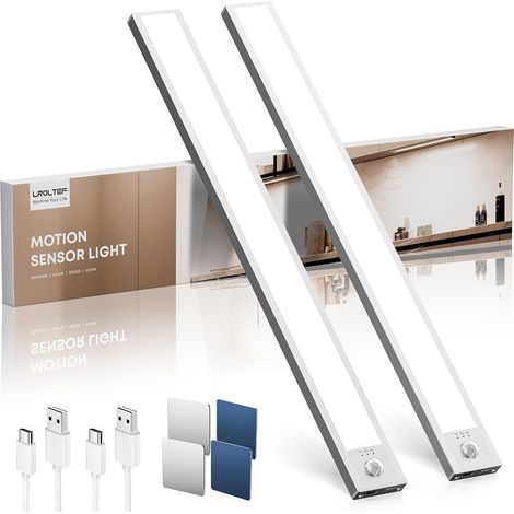 Reglette LED Lampe Cuisine sous Meuble avec Detecteur de Mouvement Interieur - 40CM 2200mAh Lumiere Placard sans Fil Rechargeable - Eclairage Veilleuse pour Dressing Escalier Armoire (1/5)