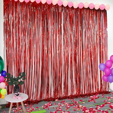 3 Pièces Rideau Métallique de Frange 1 x 2 M, Rideau Shimmer Toile de Fond, Décoration De Fenêtre Mur pour Noël, Anniversaire, Mariage, Noël Et Party (Rouge),- Lefou (1/5)