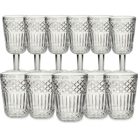 Set 12 Bicchieri e Calici Imperiale in Vetro con Lavorazione a Rilievo stile vintage Antico Servizio Tavola  Alta Resistenza per Acqua Vino e Cocktail ELEGANZA E PARTICOLARITA IN TAVOLA