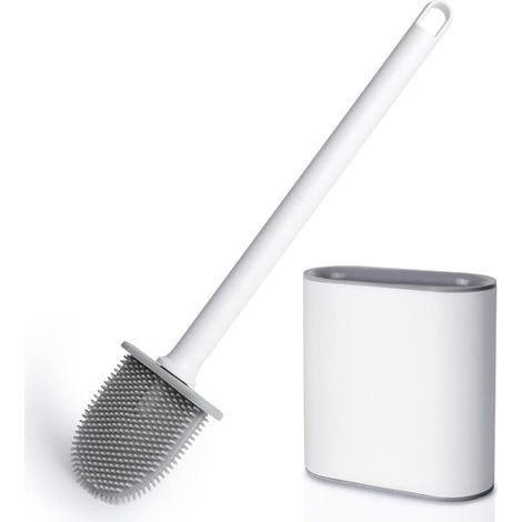 Brosse WC, Brosse Toilettes WC en Silicone pour Profondeur avec Manche en Plastique antidérapant, Brosse Toilette Murale avec Base à Fentes d'aération pour la Toilette de la Salle de Bain Bla (1/5)