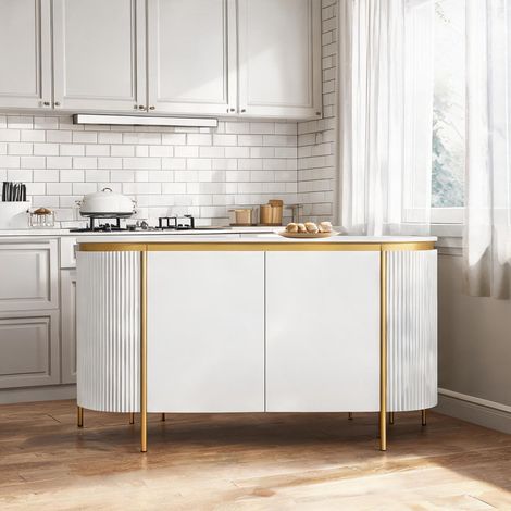 Buffet 4 portes blanc MDF 140 cm design ovale 140 x 38 x 80 cm (1/5)