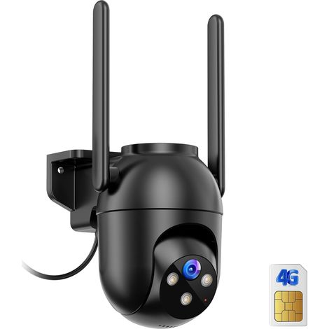 4G LTE Camera Surveillance Exterieur avec SIM: 2K HD Camera de Surveillance sans Internet - 360° PTZ Caméra Vision Nocturne Couleur Détection Humaine Audio IP66 Bidirectionnel Noir - Câblée (1/5)