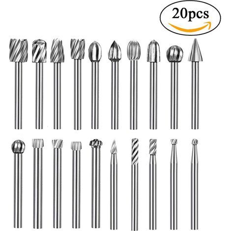 Juego de 20 limas rotativas, limas rotativas de acero de alta velocidad, fresas, accesorios para fresado de madera, herramientas rotativas, diámetro del vástago de 3 mm. (1/5)