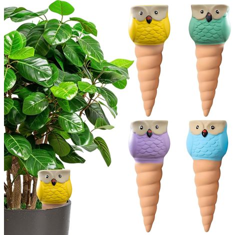 Cône Arrosage Automatique - Lot de 4 - Terre Cuite - Forme Hibou - Jardin Intérieur Extérieur - Multicolore (1/5)