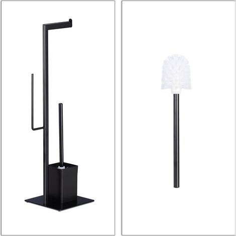 Set scopino WC e porta rotolo di carta moderno per bagno pratico 36 x 14 x 14 cm in metallo nero opaco 130008436