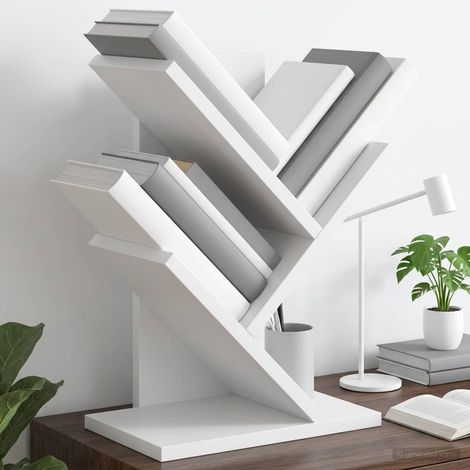 Étagère arbre 3 niveaux pour livres en bois d’ingénierie blanc 30 x 18 x 40 cm - PANGIVO (1/5)