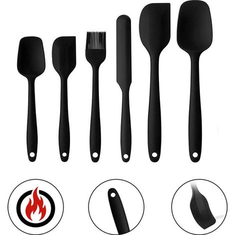 Set di 6 spatole in silicone, pratico accessorio da cucina, appendibile e resistente al calore. Include spatola, raschietto e spazzola per pentole antiaderenti. (1/5)