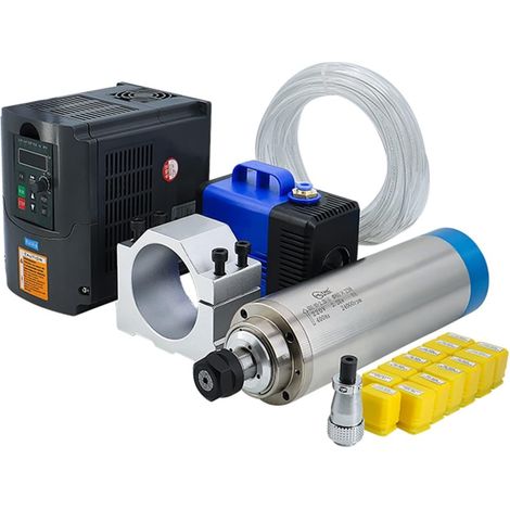 Kit de moteur de broche sans balais CNC Broche de Machine-outil CNC 2200w 2.2kw 24000 tr/min ER20 broche de refroidissement par eau VFD 80w pompe à eau 80mm support ER20 pinces ( Color : YL VFD blue , (1/5)