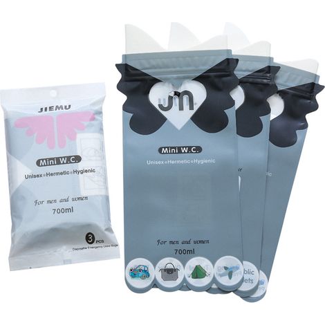 Lot de 3 sacs urinoirs jetables pour femmes 700ml, urinoir portable d'urgence pour voiture, entonnoir urinaire féminin à usage debout (1/5)