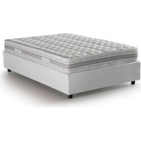 Talamo Italia Lit carré et demi Rebecca, Lit conteneur avec revêtement en tissu, 100% Made in Italy, Ouverture frontale, avec matelas 120x200 cm inclus, Blanc, avec emballage renforcé