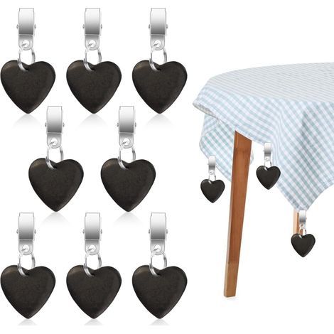 (Schwarze) Tischdeckenbeschwerer, 8 herzförmige Tischdeckenclips, Tischdeckenbeschwerer mit Clips, Tischdeckenbefestigungen für den Außenbereich, für Gärten, Partys, Picknicks (1/5)