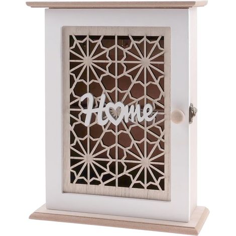 Boîte à Clés Murale en Bois - Armoire Décorative Avec 6 Crochets pour Clés, Bijoux et Petits Objets (1/5)