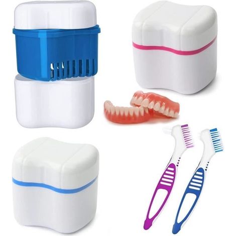 Boîte de rangement pour prothèses dentaires - Marque - Modèle - 2 cassettes et 2 brosses de nettoyage (1/4)