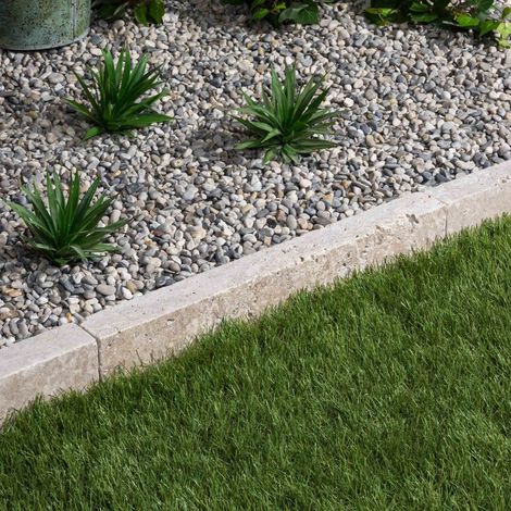 Bordure de jardin pierre naturelle Travertin - 50x7x5 cm - Beige Mix (1/5)