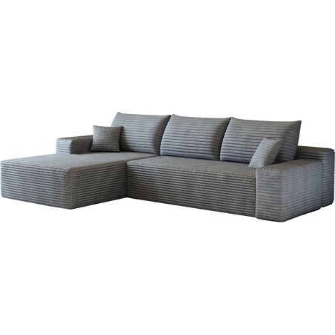 Canapé d'angle modulable 270 cm en tissu côtelé gris, avec méridienne en L, assise profonde et confort moelleux, idéal pour salon et appartement - CHICFURN (1/5)