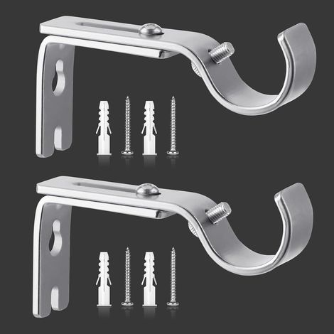 2 Pièces Supports de Tringle à Rideaux Argent, 6-9 cm Réglable Capacité de charge élevée, 6-9 cm du mur Réglable, Fixation murale, pour Tringles de Ø 20 - 25 mm (1/5)