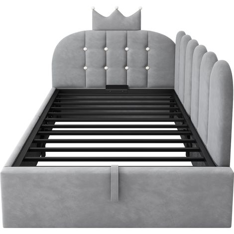 Letto imbottito 90 x 190 cm in velluto grigio con contenitore idraulico HOMVRA (1/5)
