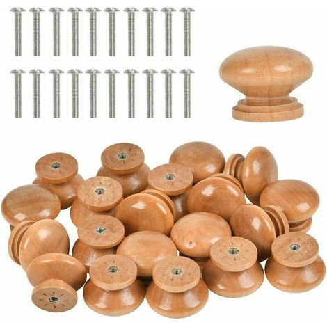 20 tiradores de madera para cajones y puertas, pomos para muebles, tiradores para armarios de cocina, pomos redondos para armarios, cajones, zapateros y puertas de armarios con tornillos. (1/4)
