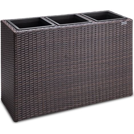 CASARIA® Blumenkasten 3 Innentöpfe Polyrattangeflecht Herausnehmbar Blumentopf Übertopf Pflanzkübel Pflanzkasten braun