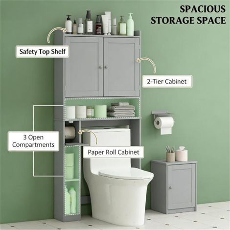Armoire de rangement grise pour salle de bain, armoire à pharmacie pour une organisation optimale de la salle de bain (1/5)