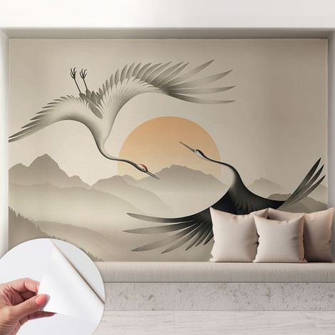 Papier peint adhésif autocollant pour salon chambre à coucher peint imprimé Installation facile Grues de l'Est 208x146 cm (1/5)
