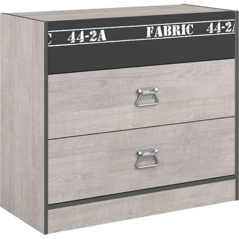 Commode 3 tiroirs aspect bois grisé et 1 façade anthracite sérigraphiée - ZIGGY (1/5)