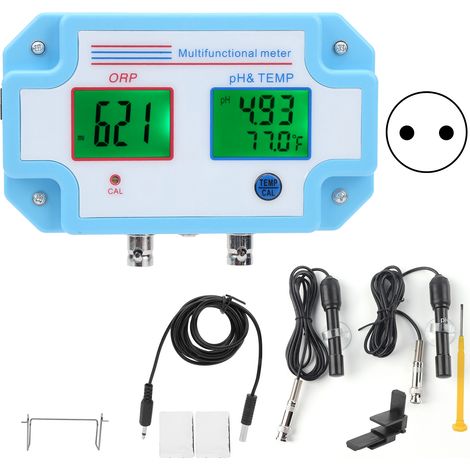 Contrôleur de qualité d'eau en ligne 3-en-1 pH ORP Température, moniteur multifonction pour piscine, prise UE 220V, sonde de mesure précise.
