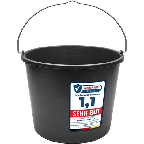 Garronda Seau verseur plastique recyclé Noir avec anse métallique rivetée, échelle graduée, bord renforcé, empilable, usage chantier jardin maison, seau GD-0168 (1/5)