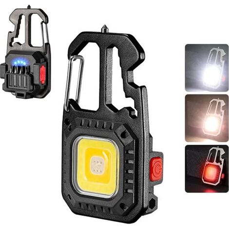 2 PCS Mini Lampe de Travail Portable 7 Modes Porte-clés Lampe de Poche Étanche Lampes d'inspection Rechargeable, avec Ouvre-Bouteille, Base Magnétique, pour Camping/Réparation/Urgence Noir (1/5)