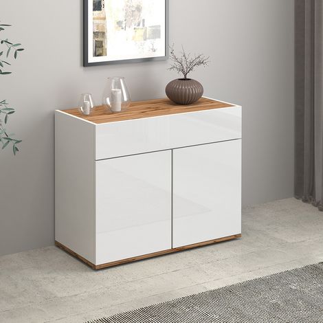 Buffet/bahut moderne 80 cm blanc/chêne wotan Grana (1/5)
