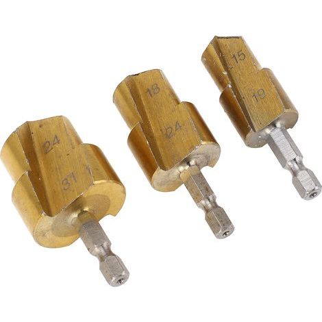 Kit de 3 forets étagés pour alésoirs de tuyaux PPR en acier à haute teneur en carbone, pour raccords PVC, queue hexagonale, 19 mm, 24 mm et 31 mm. (1/5)