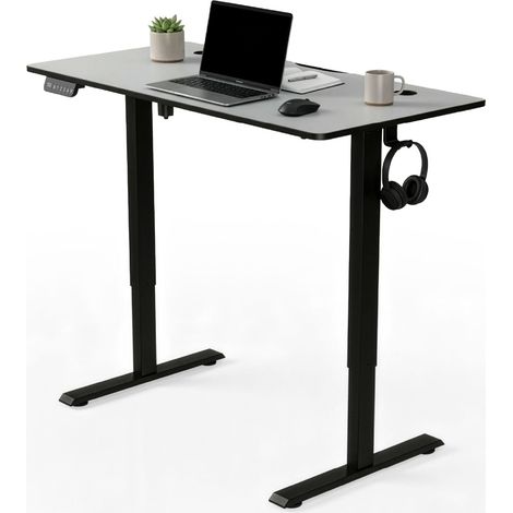 Office Stand 120 x 60 cm Nero Postazione di lavoro regolabile elettricamente in altezza con supporto per cuffie e guida per cavi (1/2)